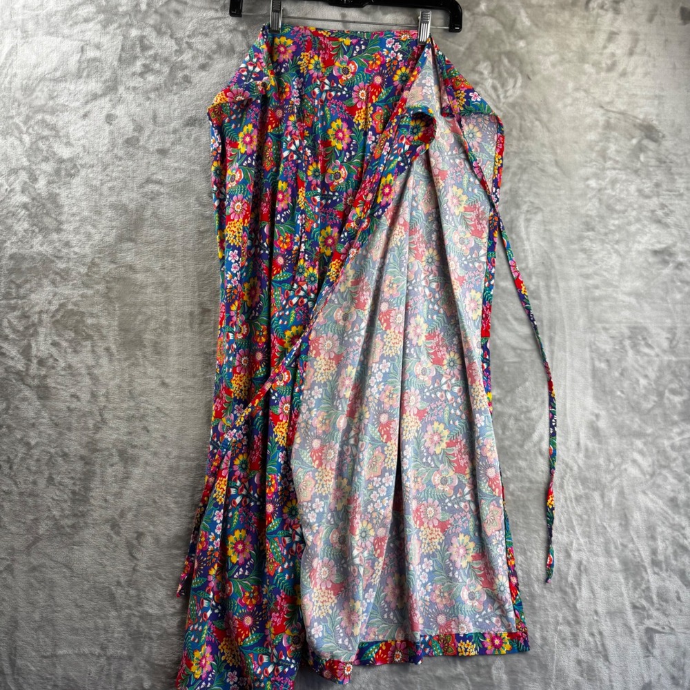 Unbranded Floral Wrap Skirt Women OS Blue Pink Maxi Boho Festival (1812) - Picture 3 of 7